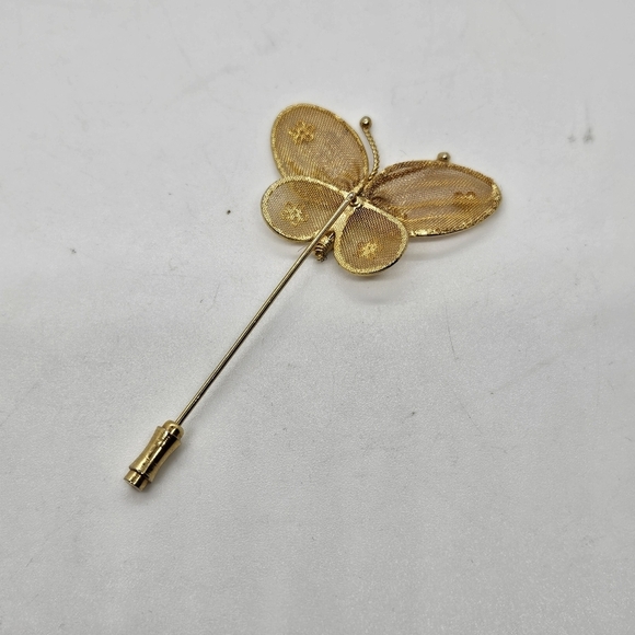 gold tone mesh butterfly stick pin - Picture 2 of 4